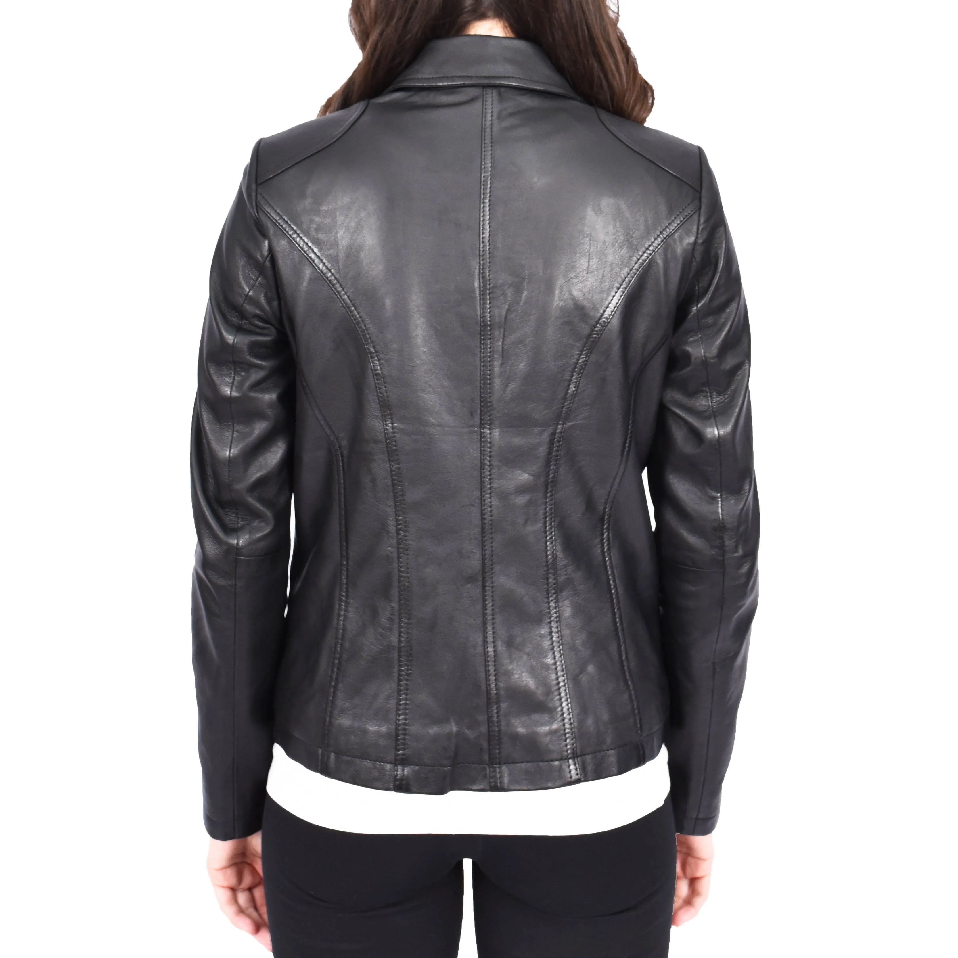 Womens Black Leather Blazer Fitted Short Jacket Skimpy