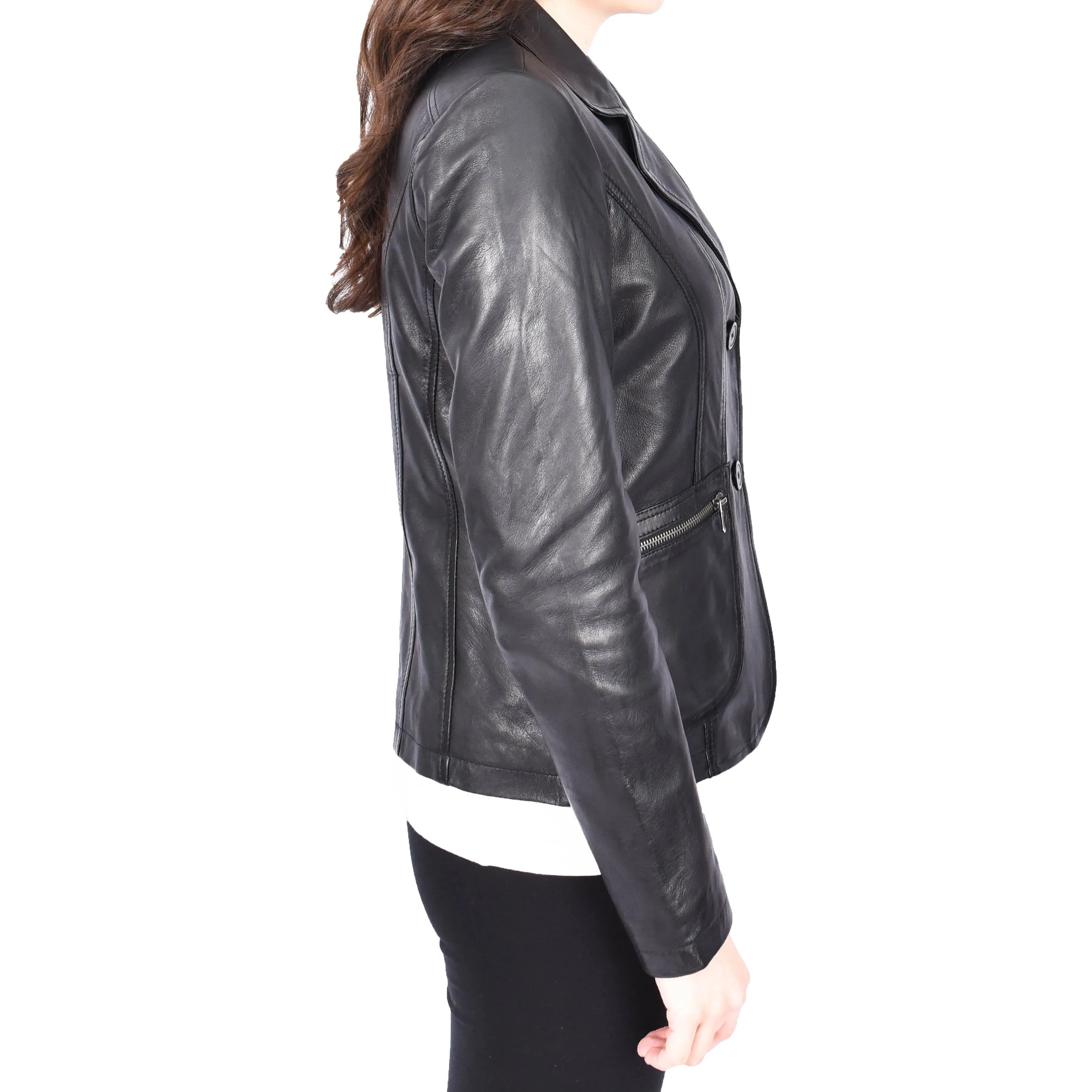 Womens Black Leather Blazer Fitted Short Jacket Skimpy