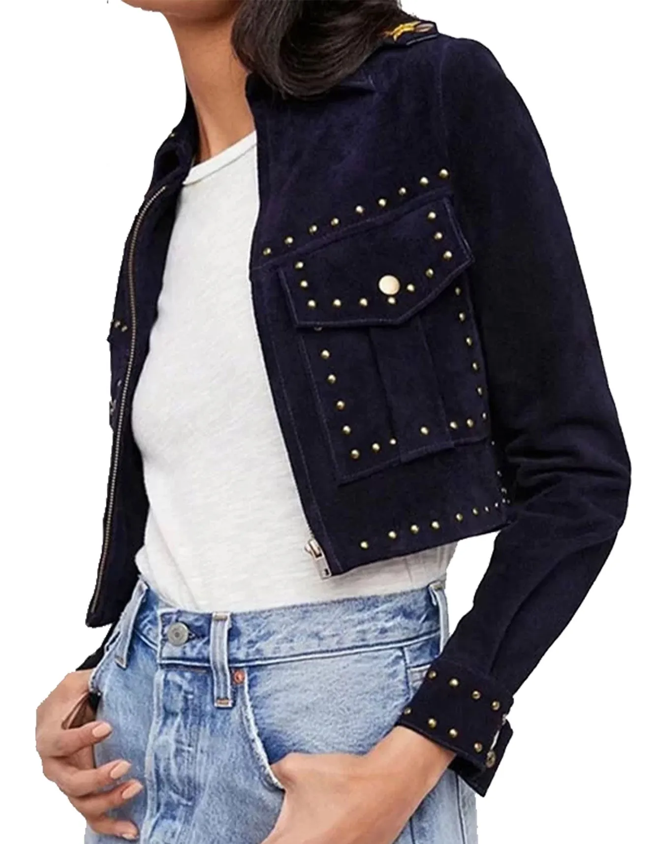 Women’s Cropped Suede Leather Jacket