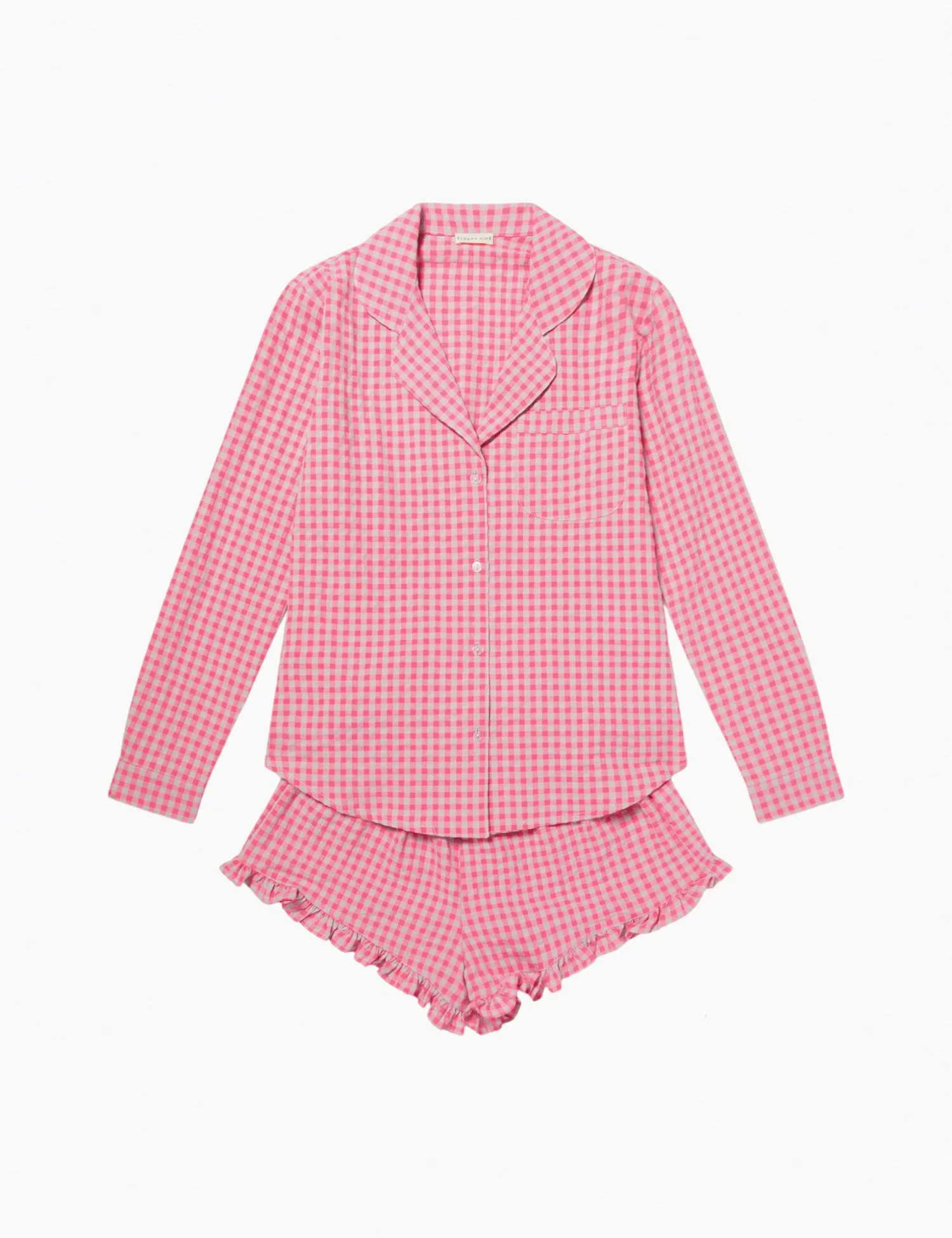 Women's Frill Short PJ Set in Rose Gingham