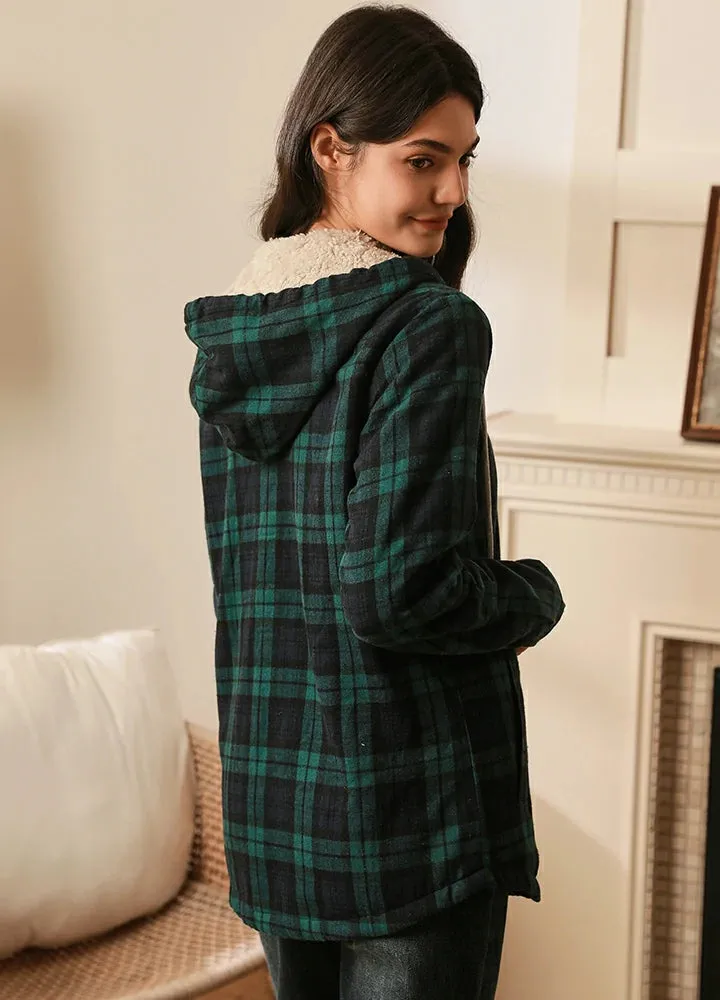 Women's Matching Family Zip Up Green Plaid Flannel Hoodie