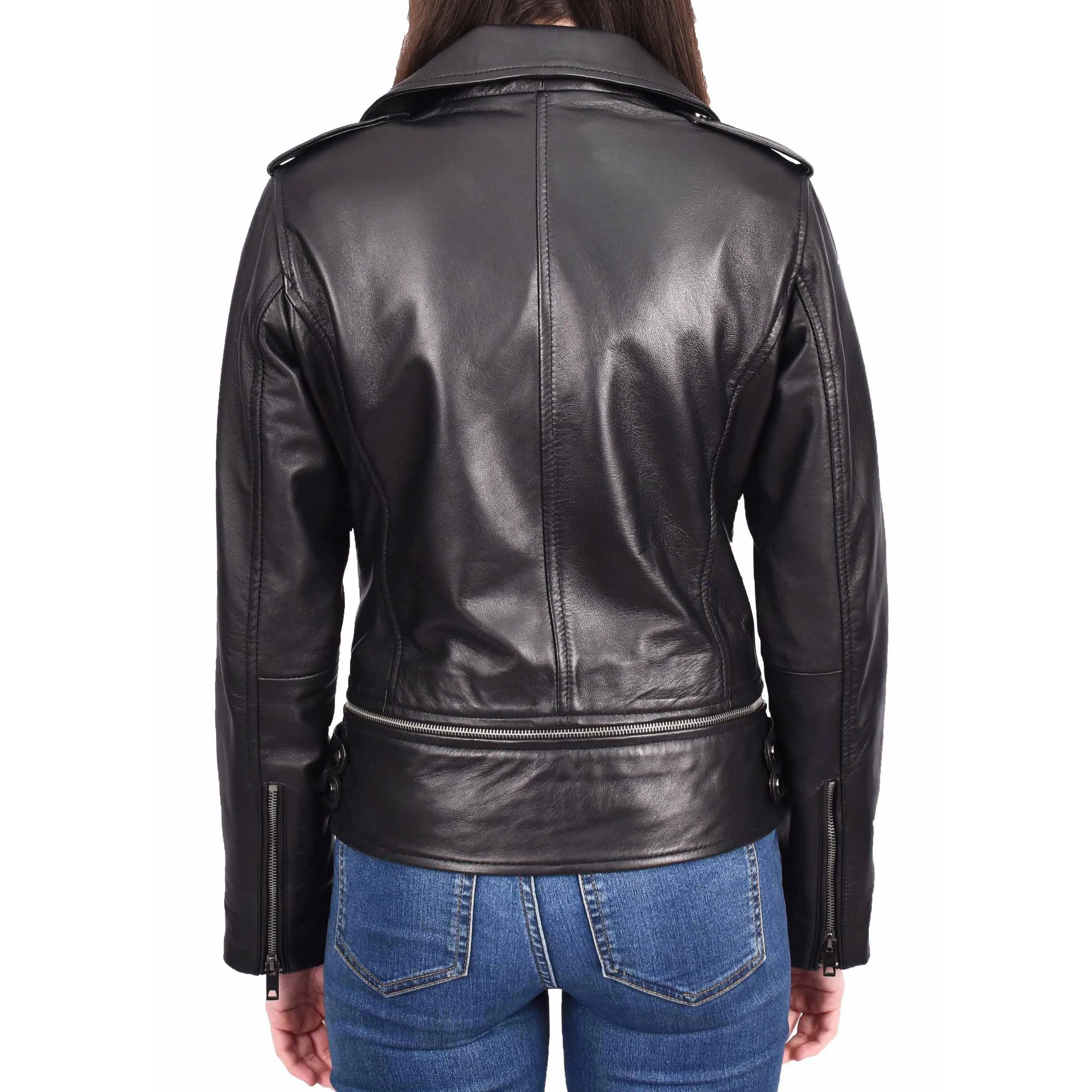 Womens Real Leather Jackets 2 in 1 Style Biker Bolero Zip Off Design Arden Black