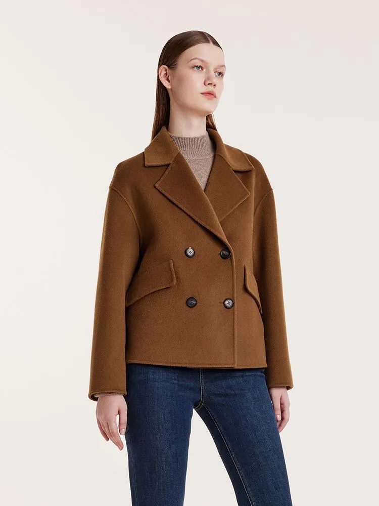 Wool And Cashmere Double-Faced Notched Lapel Short Women Coat