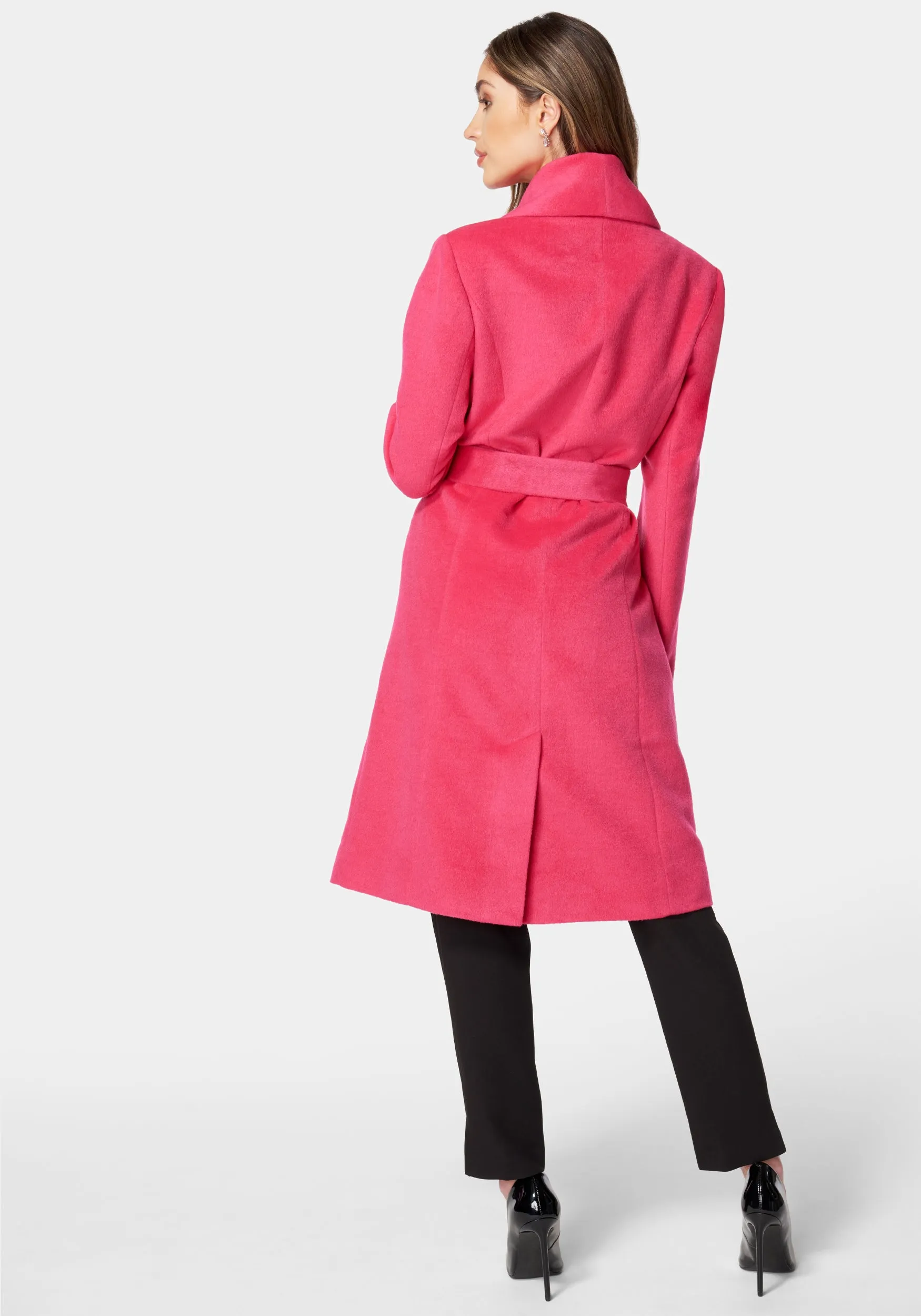 Wool Blended Shawl Collar Wrap Coat