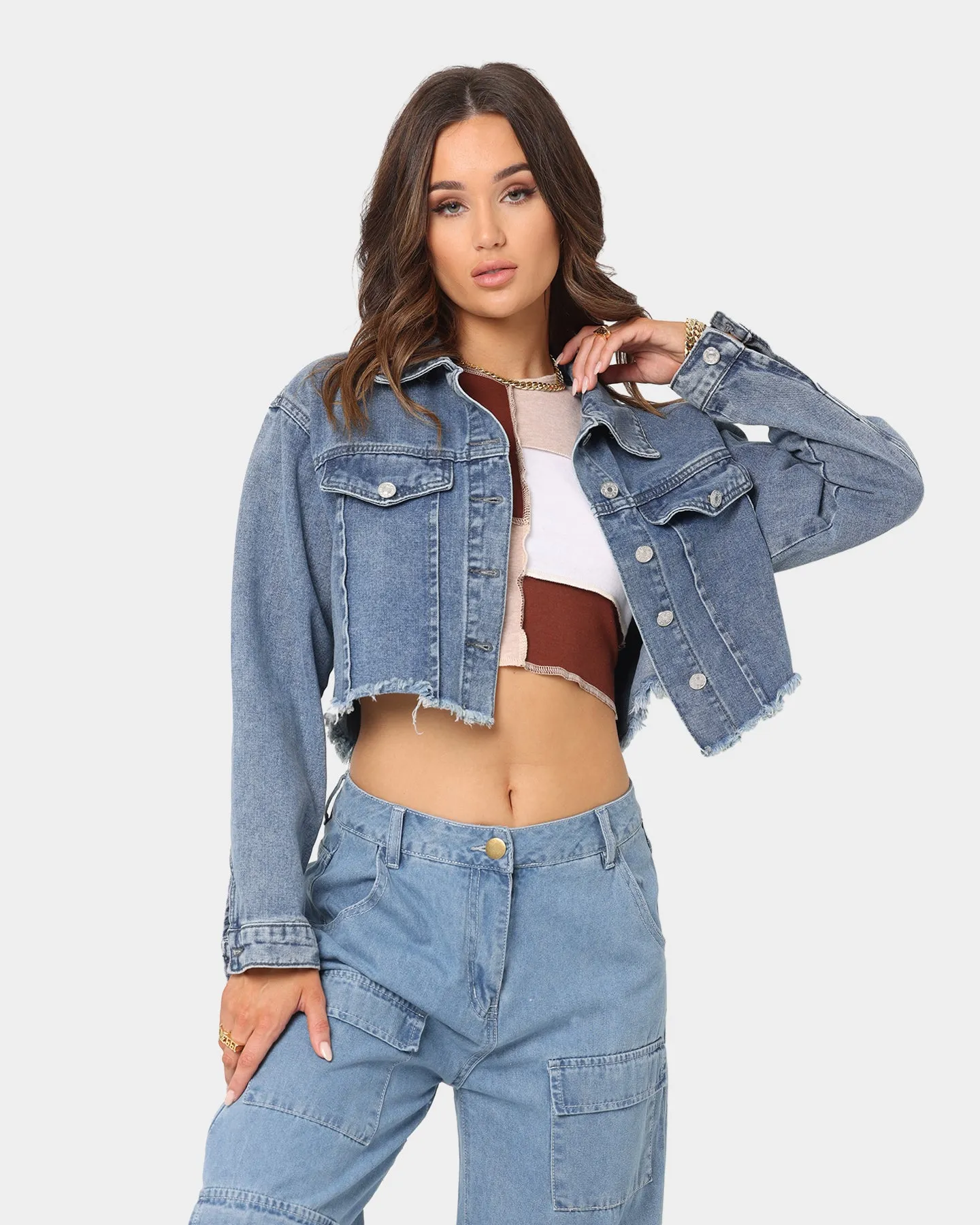 XXIII Women's Cropped Denim Jacket Blue